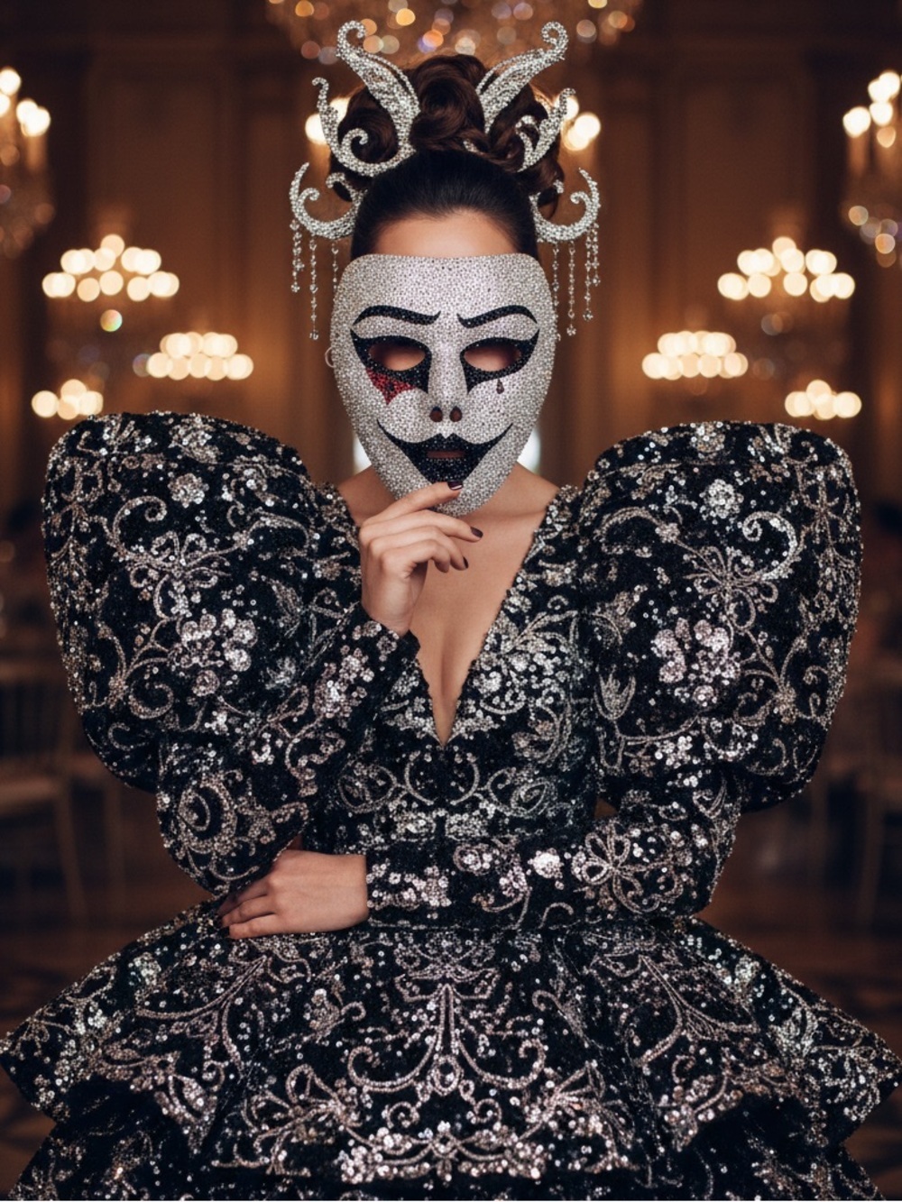 🆕Rhinestone Bedazzled Masquerade Bling Face Mask For Halloween,Mardi Grass &More